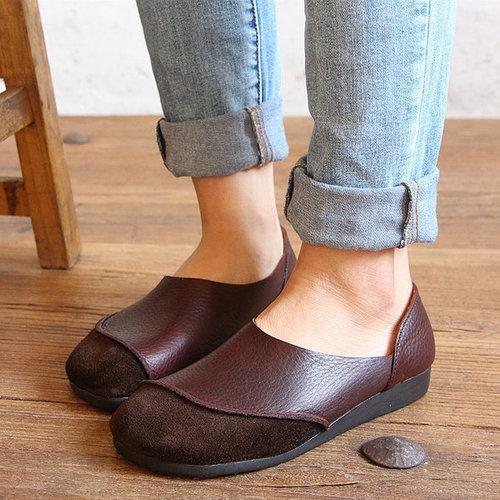 SOCOFY Genuine Leather Color Match Soft Flat Slip On Loafers