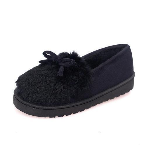 Butterfly Knot Furry Slip On Fur Lined Flat Casual Shoes