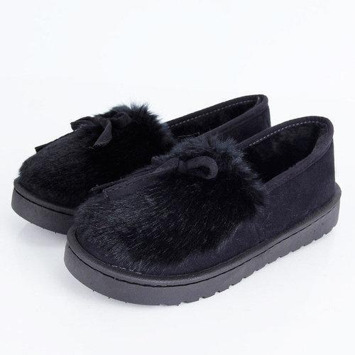 Butterfly Knot Furry Slip On Fur Lined Flat Casual Shoes