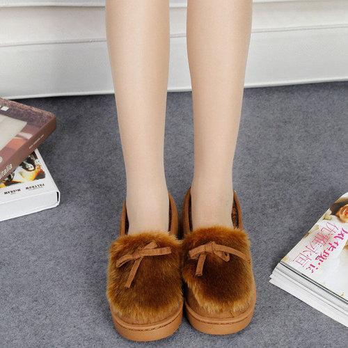 Butterfly Knot Furry Slip On Fur Lined Flat Casual Shoes