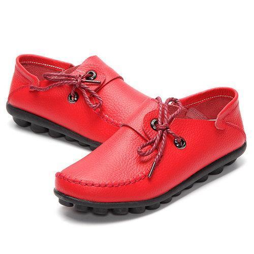 Big Size Leather Lace Up Loafers Flat Casual Shoes For Women