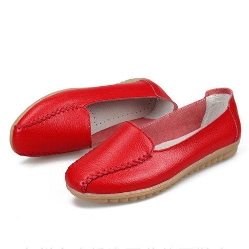 Pure Color Stitching Leather Soft Flat Shoes For Women