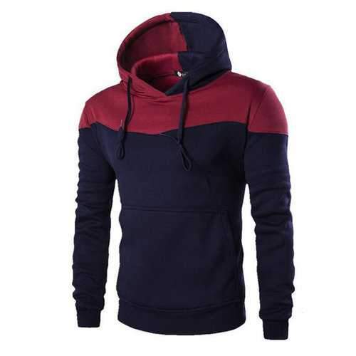 Mens Hoodies Stitching Color Big Front Pocket Casual Sport Hooded Tops