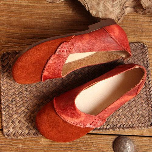 Socofy Genuine Leather Vintage Comfortable Soft Flat Shoes