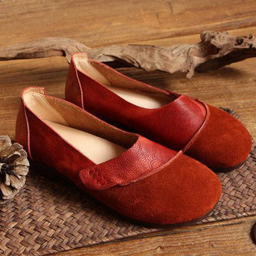 Socofy Genuine Leather Vintage Comfortable Soft Flat Shoes