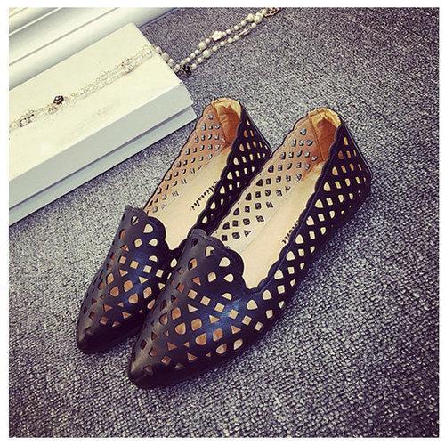 Hollow Out Breathable Pure Color Slip On Casual Flat Shoes