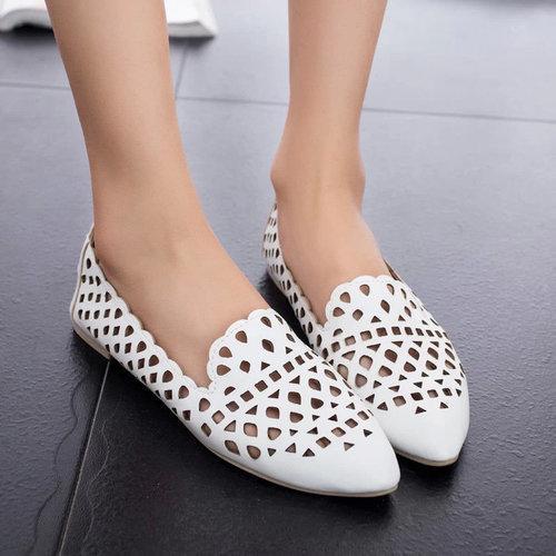 Hollow Out Breathable Pure Color Slip On Casual Flat Shoes