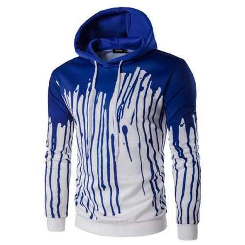 Mens Hoodies Pigment Flowing Down Printing Front Pocket Casual Sport Hooded Tops