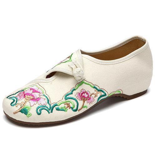 Flower Embroidered Old Peking National Wind Canvas Soft Sole Loafers