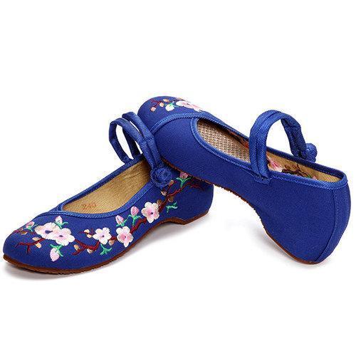 Embroidered Floral Print Canvas Slip On Retro Lazy Shoes