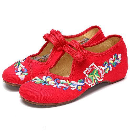 Flower Embroidered Chinese Knot Slip On Retro Flat Loafers