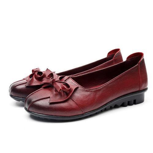 SOCOFY Leather Bowkont Soft Casual Slip On Flat Loafers