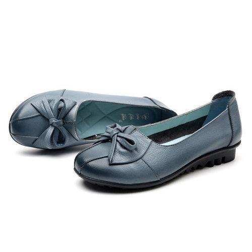 SOCOFY Leather Bowkont Soft Casual Slip On Flat Loafers