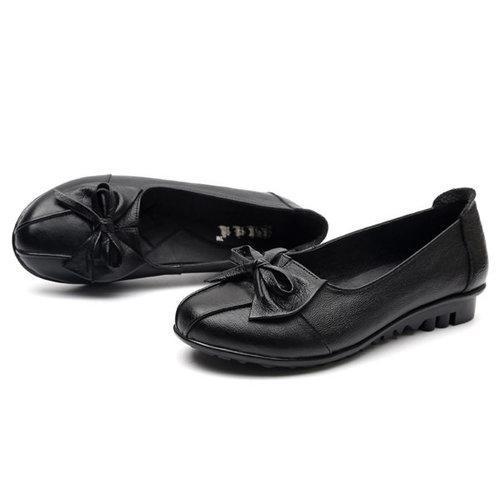 SOCOFY Leather Bowkont Soft Casual Slip On Flat Loafers