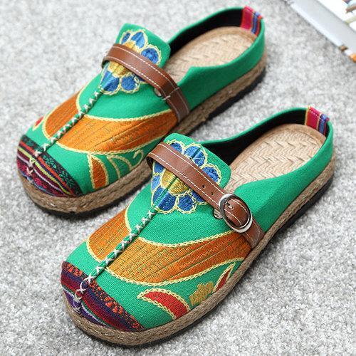 Colorful Embroidered Backless Loafers