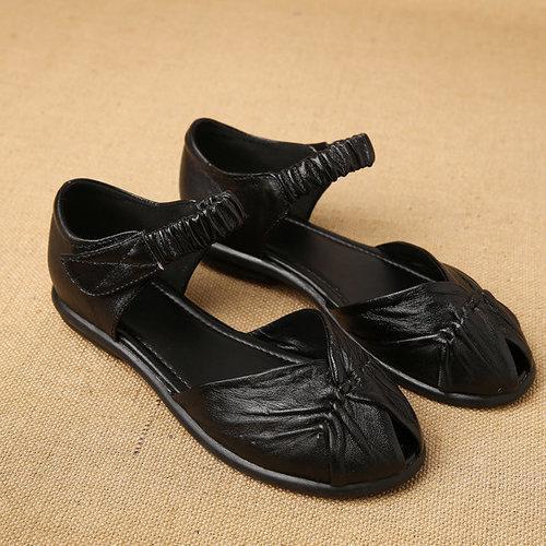 Socofy Fish Mouth Elastic Hook Loop Slip On Flat Shoes