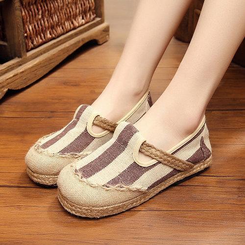 Stripe Pattern Flax Breathable Shoes