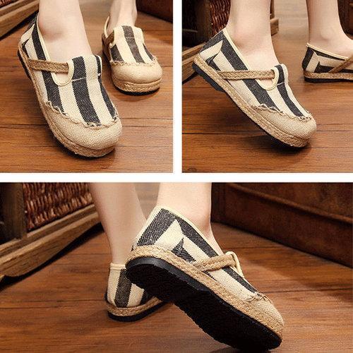 Stripe Pattern Flax Breathable Shoes