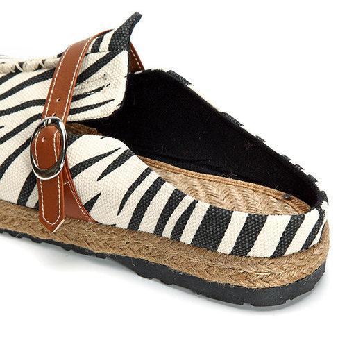 Zebra Pattern Comfortable Buckle Slippers Open Heel Flat Shoes