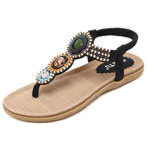 Big Size Bohemia Bead Slip On Flat Beach Sandals