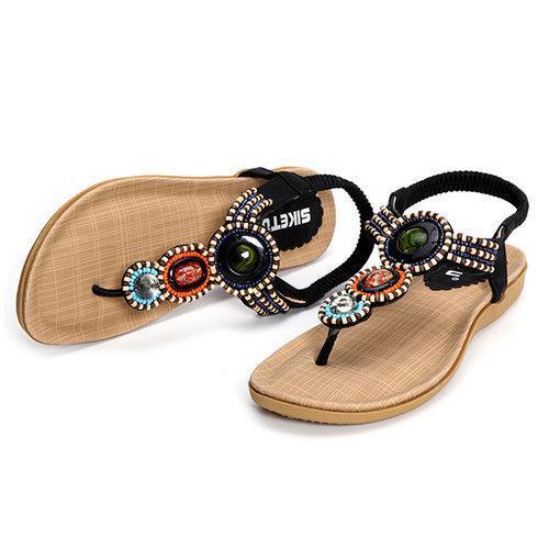 Big Size Bohemia Bead Slip On Flat Beach Sandals