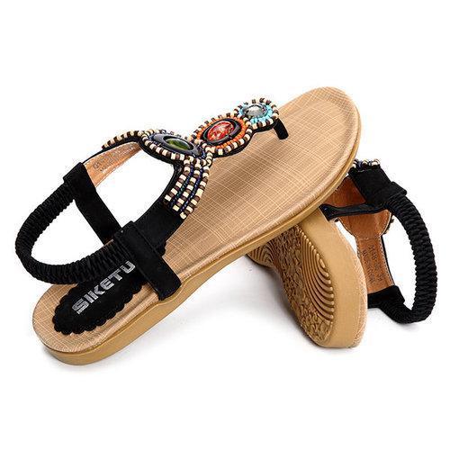 Big Size Bohemia Bead Slip On Flat Beach Sandals