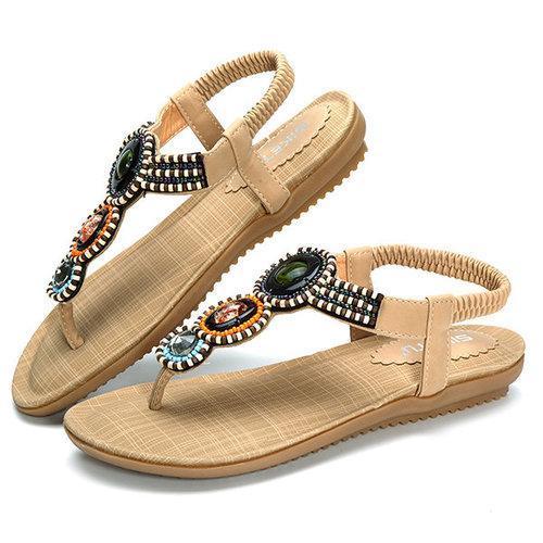 Big Size Bohemia Bead Slip On Flat Beach Sandals