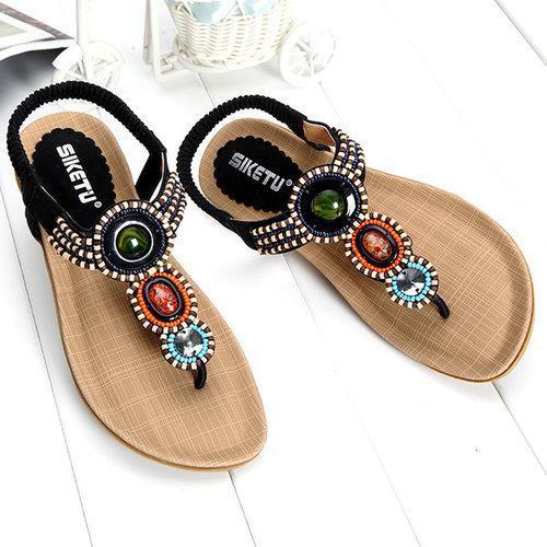 Big Size Bohemia Bead Slip On Flat Beach Sandals