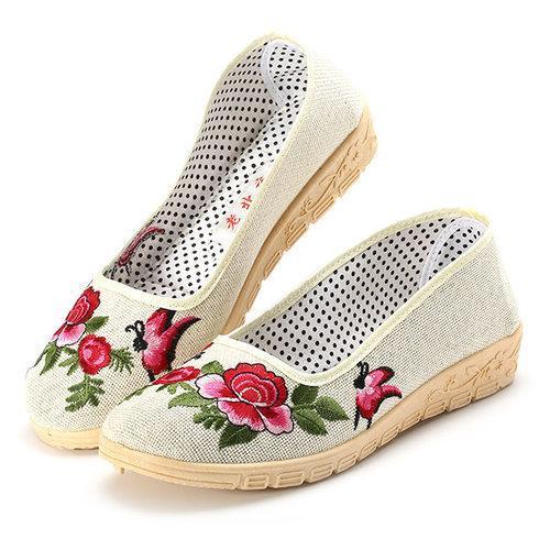 Flower Butterfly Knot Flax Slip On Vintage Flat Shoes