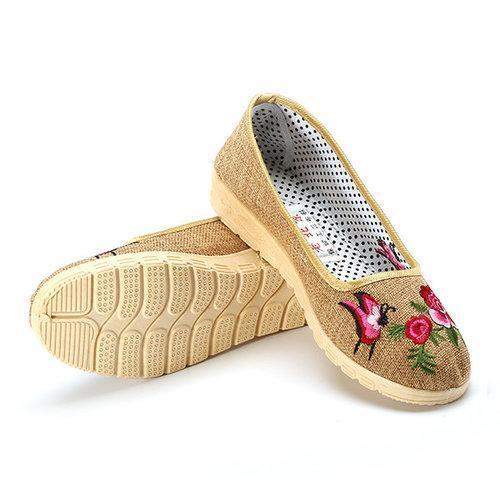 Flower Butterfly Knot Flax Slip On Vintage Flat Shoes