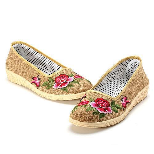 Flower Butterfly Knot Flax Slip On Vintage Flat Shoes