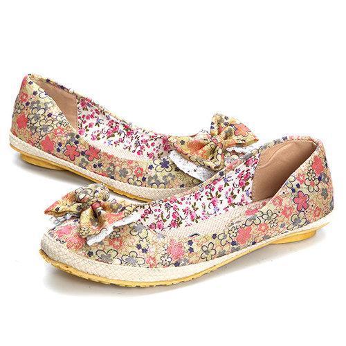 Big Size Lace Floral Butterfly Knot Printing Slip On Shoes