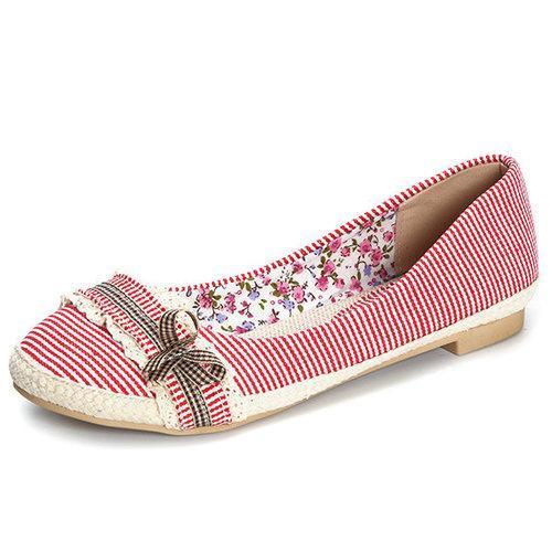 Stripe Bowknot Sweet Lace Flat Casual Shoes For Women