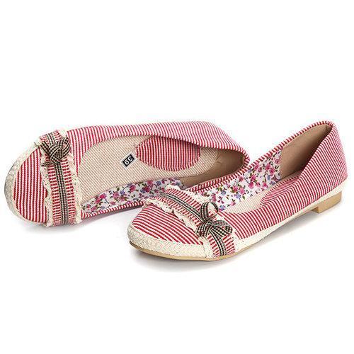 Stripe Bowknot Sweet Lace Flat Casual Shoes For Women