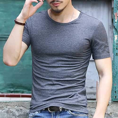 Mens Summer Casual T-shirt Solid color Crew Neck Short Sleeve Slim Fit Basic Top Tees