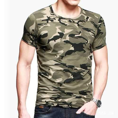 Mens Camouflage Army Green Wicking Tees Tight Sports Fitness Training T-shirt