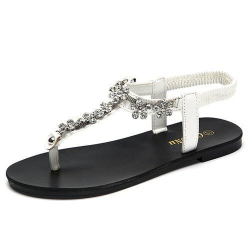 Beaded Clip Toe Crystal Flower Slip On Gladiator Sandals