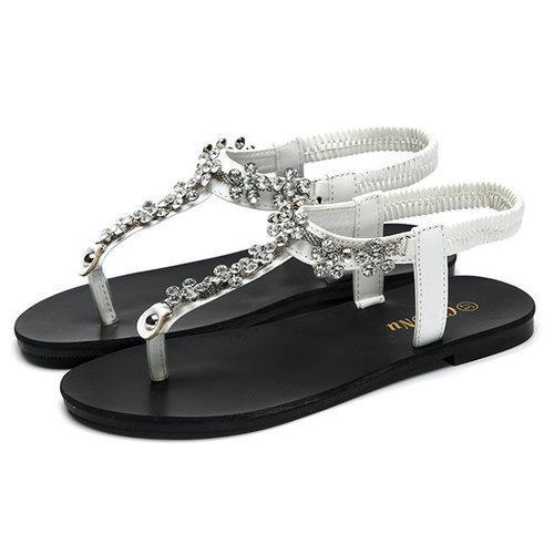 Beaded Clip Toe Crystal Flower Slip On Gladiator Sandals