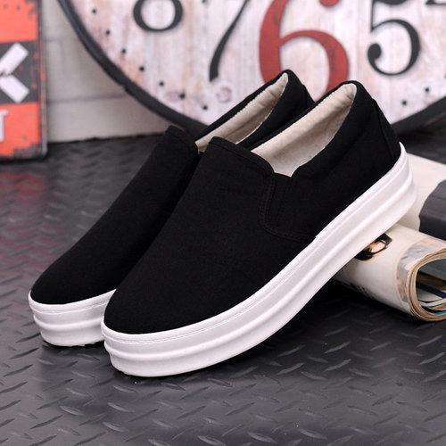 Black Canvas Platform Slip On Casual Loafers For Women