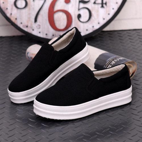 Black Canvas Platform Slip On Casual Loafers For Women