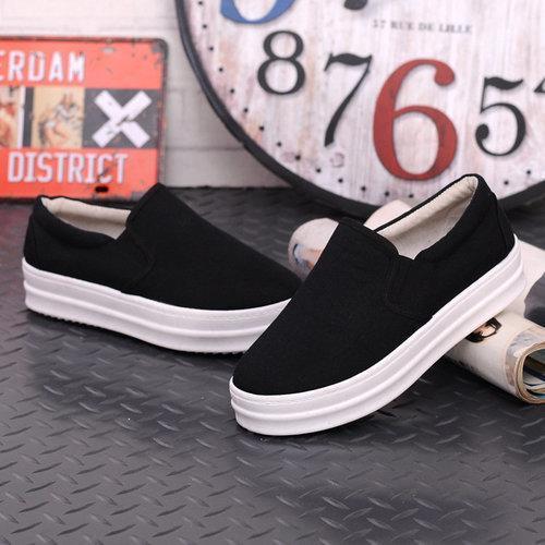 Black Canvas Platform Slip On Casual Loafers For Women