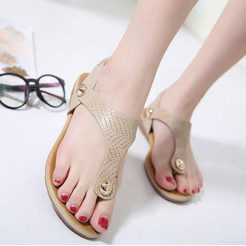 Metal Decoration Comfortable Soft Sole Flat Casual Sandals For Women