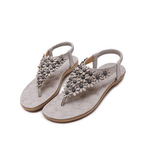 Little Flower Bohemia Beaded Clip Toe Flat Sandals