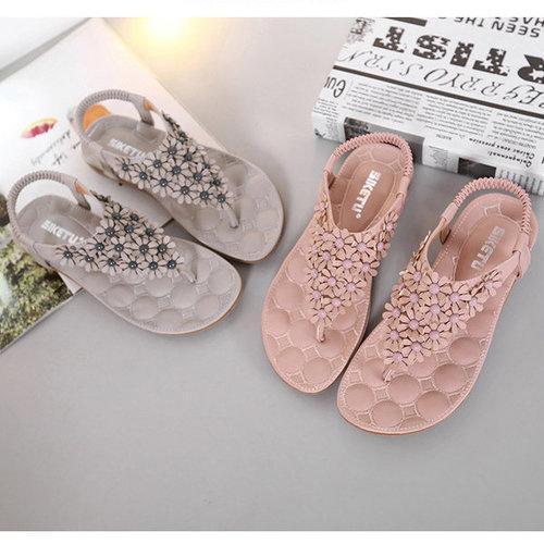 Little Flower Bohemia Beaded Clip Toe Flat Sandals