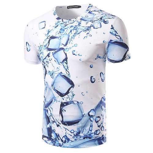 Mens Summer Unique Fashion Ice Cubes Printing O-neck Short Sleeve Casual Cool T-shirt