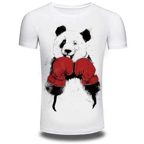 Summer Casual Tee Top Boxing Panda Printed Round Neck Short sleeve Cotton T-shirt for Men