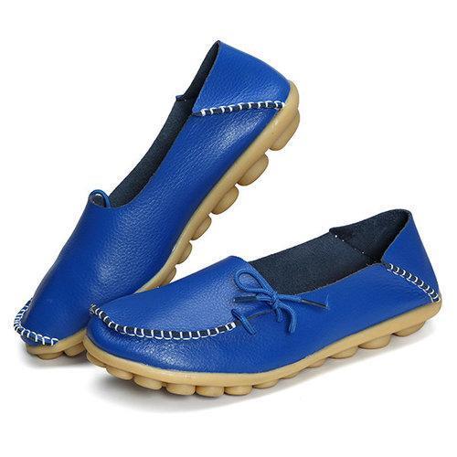 Big Size Pure Color Soft Leather Lace Up Loafers