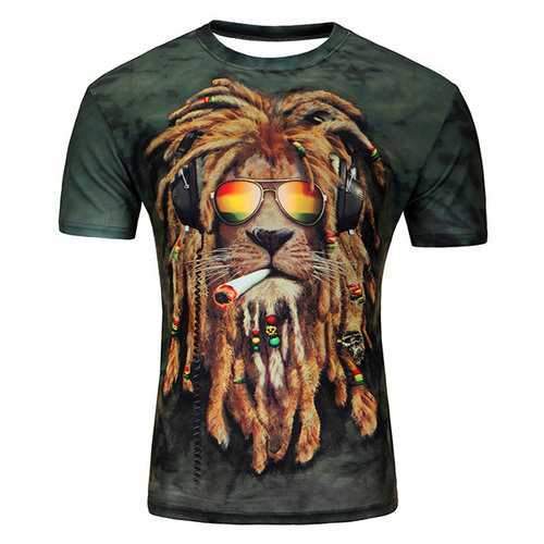 Summer Casual Tee Top 3D Hip-Pop Lion Printed Round Neck Short sleeve T-shirt for Men