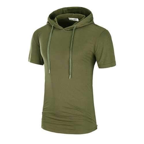 Mens Casual Hooded T-shirt Drawstring Mid Long Regular Fit Fashion Top Tees