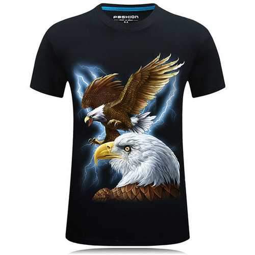 Mens Summer Casual 3D Eagle Printed O-neck Short Sleeve Cotton T-shirt